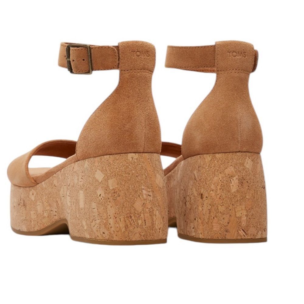 TOMS Tan Suede Cork Platform Sandals 9.5 - Picture 5 of 10
